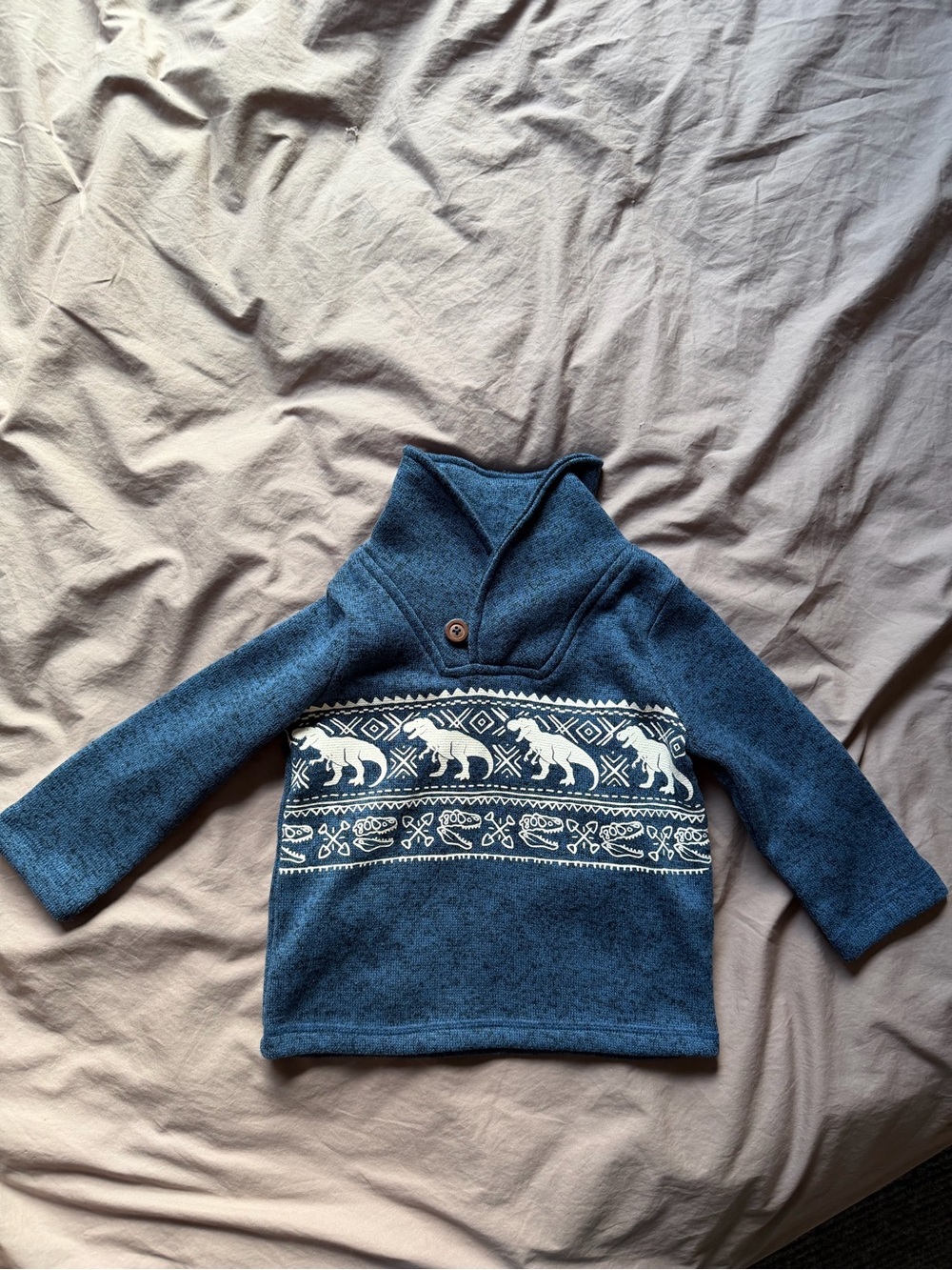 Jumping Beans Dinosaur Hich Neck Button Blue Pull Over Sweater Toddler Boys 12M